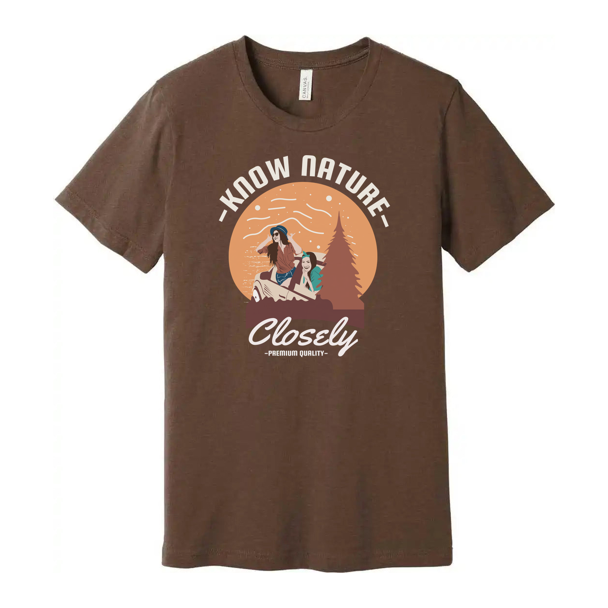 Know Nature Closely Outdoor Scene Graphic Tee With Sunset Circle For Unisex Adults