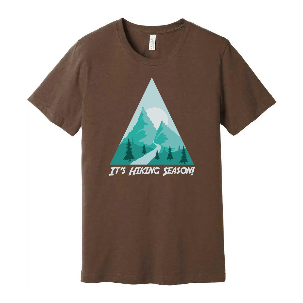 Unisex Hiking Mountain Scene Graphic Tee With Triangular Mountain Design For Outdoor Enthusiasts