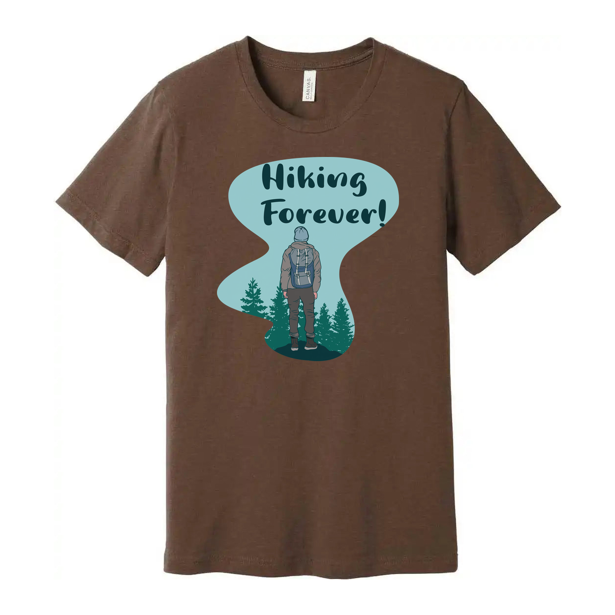 Unisex Hiking Forever Graphic T Shirt With Backpacker And Forest Scene Artwork For Outdoor Enthusiasts