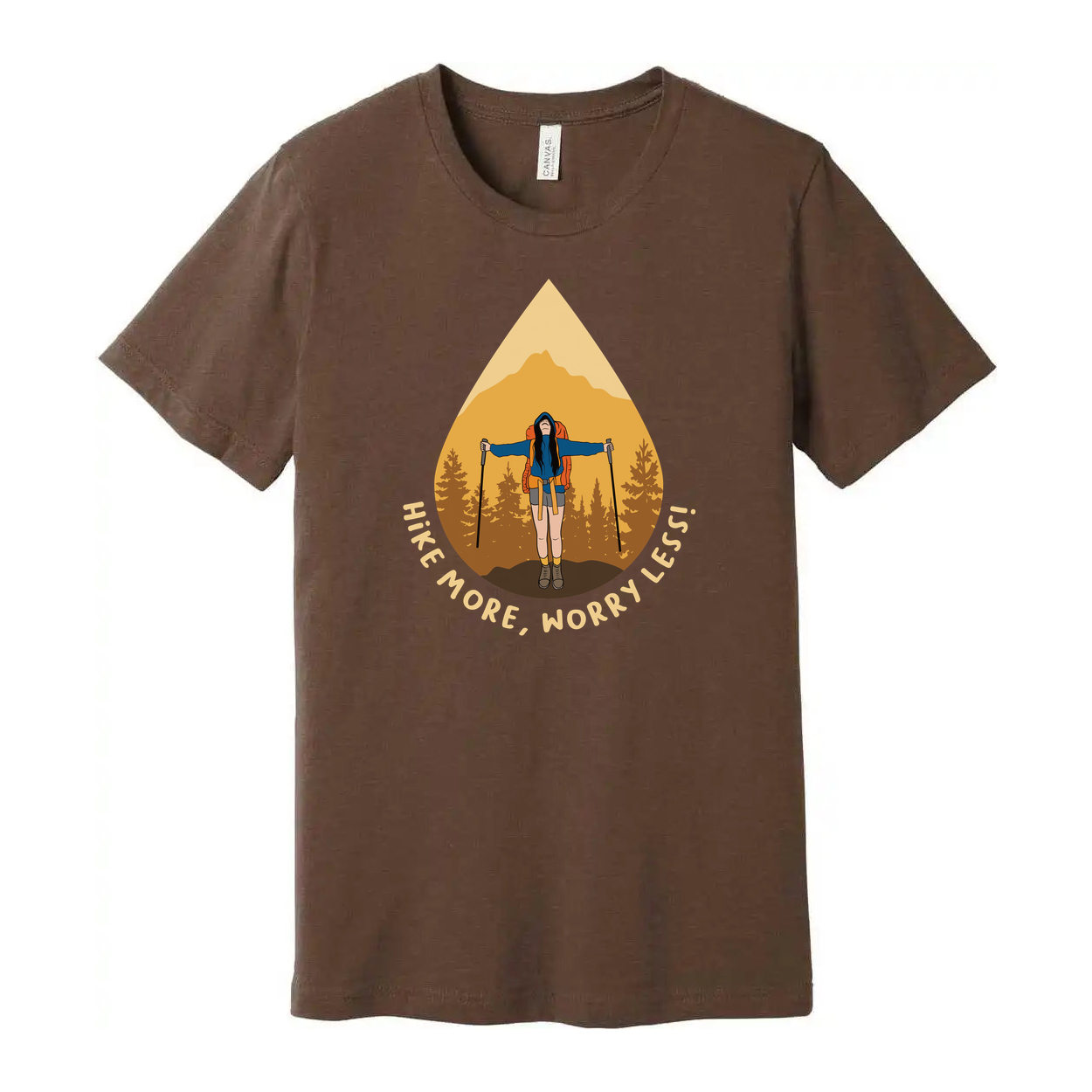Unisex Hiking Graphic T Shirt With Mountain Landscape Artwork And Hike More Worry Less Quote