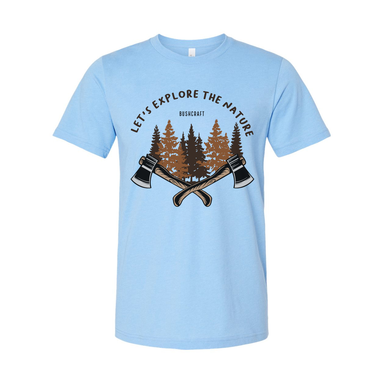 Unisex Outdoor T Shirt With Forest Scene And Crossed Axes Graphic Bushcraft Design
