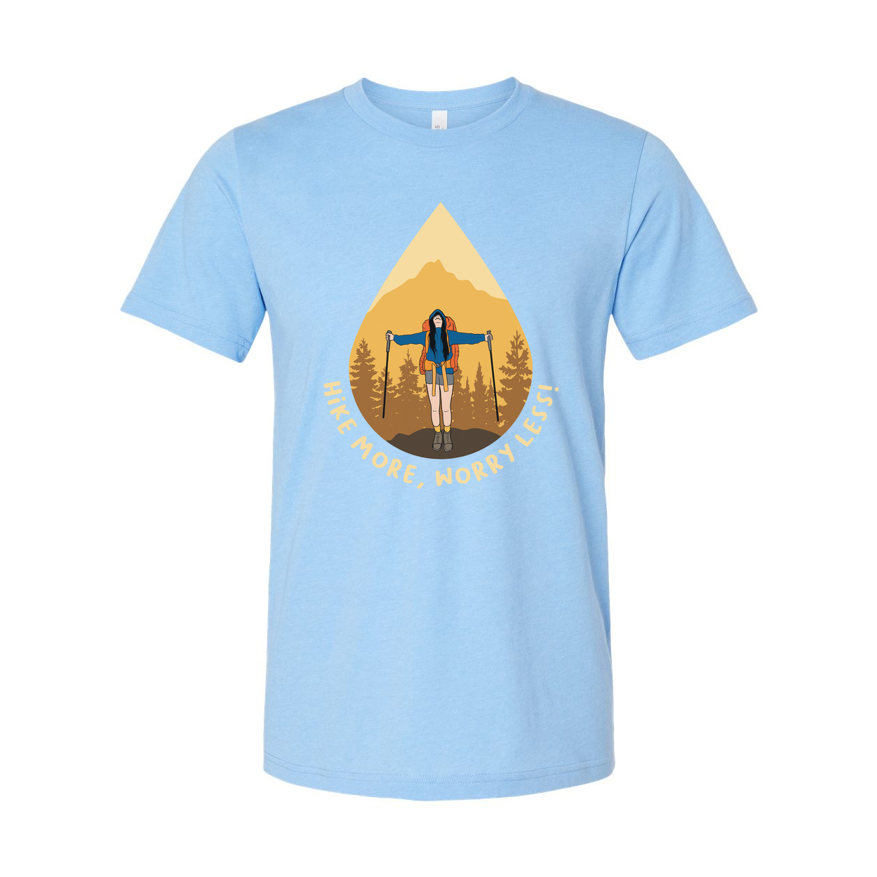 Unisex Hiking Graphic T Shirt With Mountain Landscape Artwork And Hike More Worry Less Quote