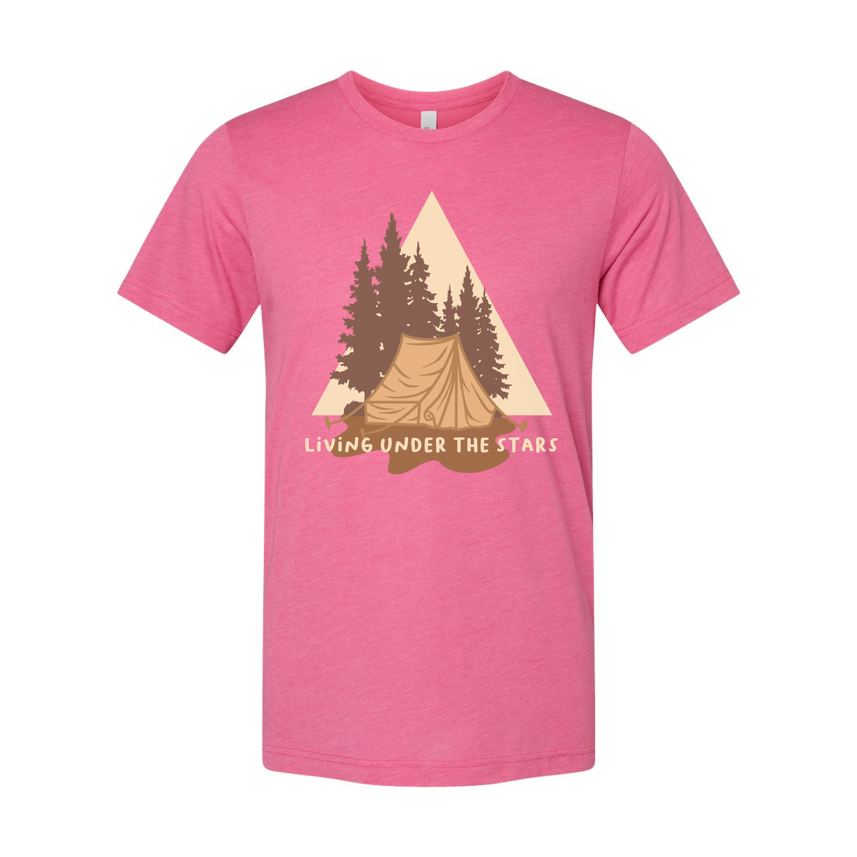 Living Under The Stars Camping Scene T-Shirt With Tent And Pine Trees For Outdoor Enthusiasts