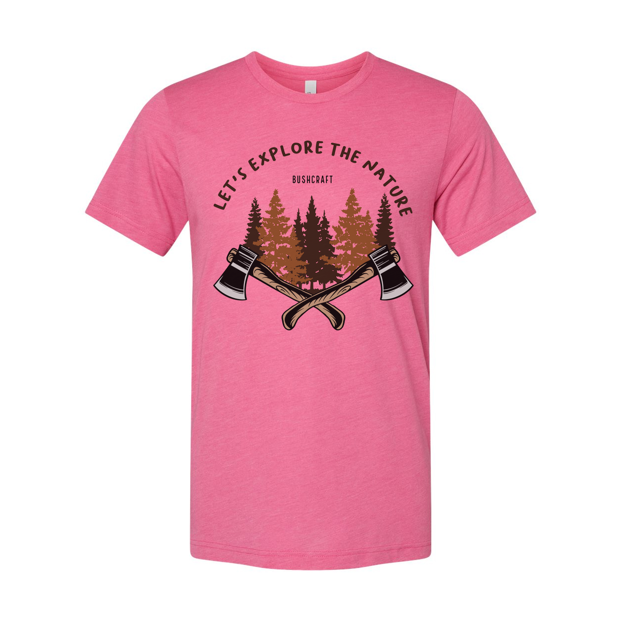 Unisex Outdoor T Shirt With Forest Scene And Crossed Axes Graphic Bushcraft Design