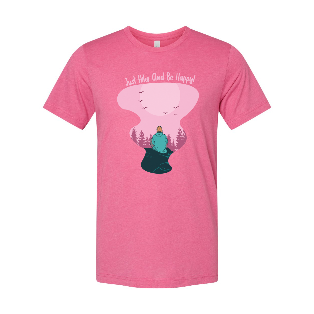 Unisex Outdoor Hiking Graphic T Shirt Featuring Pink Landscape And Nature Scene Artwork