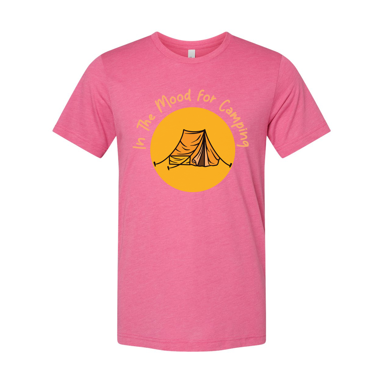 In The Mood For Camping Unisex Graphic T Shirt With Tent And Sun Illustration For Outdoors Enthusiasts