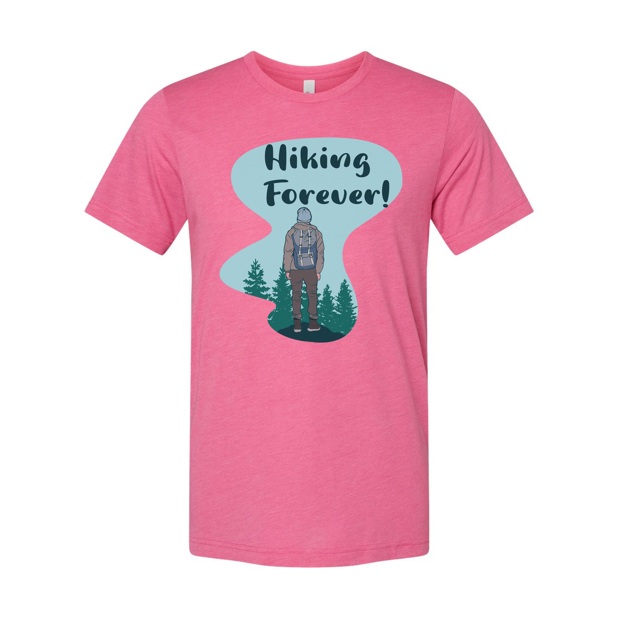 Unisex Hiking Forever Graphic T Shirt With Backpacker And Forest Scene Artwork For Outdoor Enthusiasts