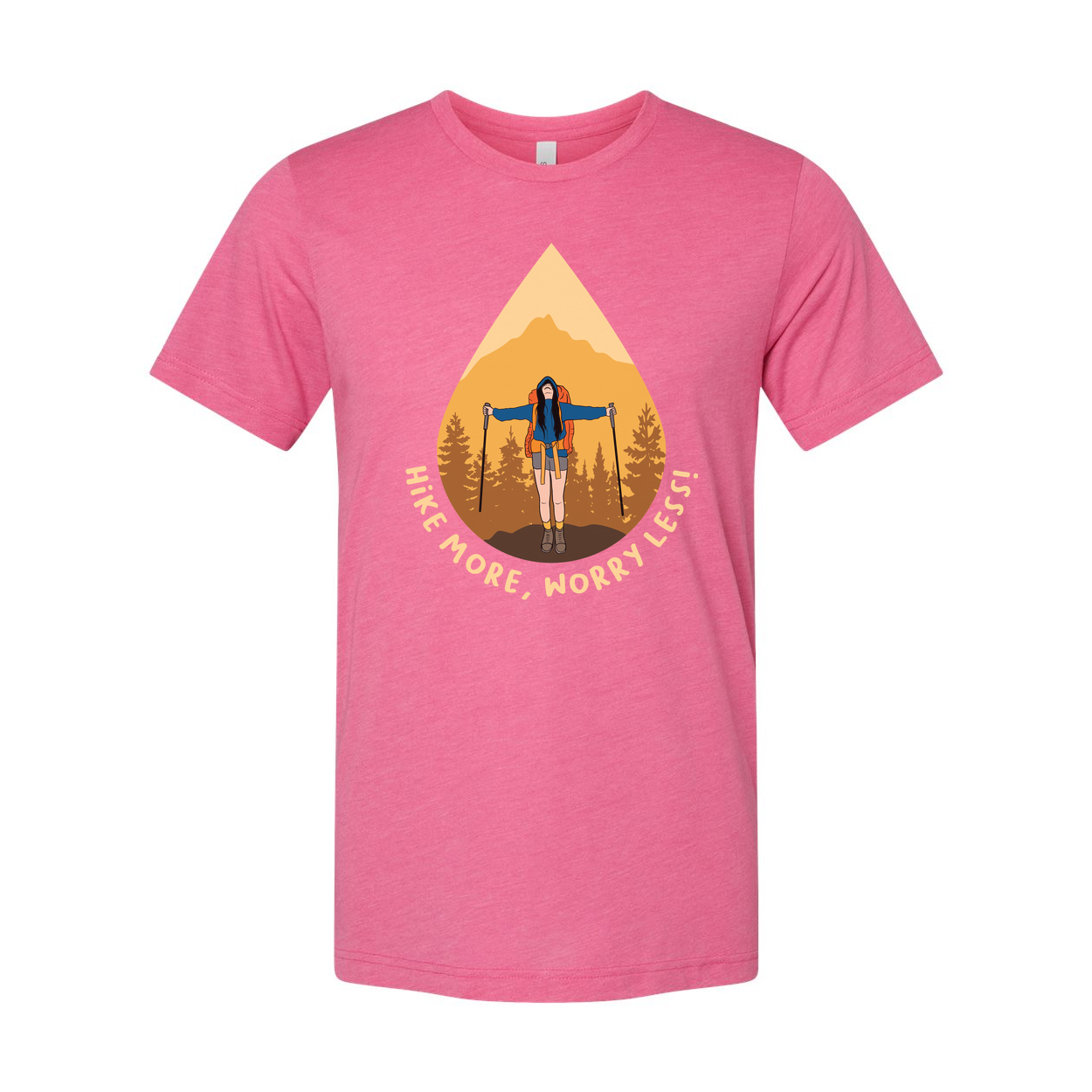 Unisex Hiking Graphic T Shirt With Mountain Landscape Artwork And Hike More Worry Less Quote