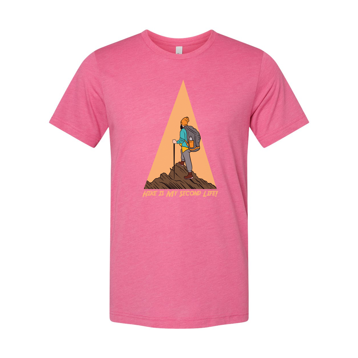 Unisex Hiking Graphic Tee With Trekking Figure And Triangular Mountain Design Print