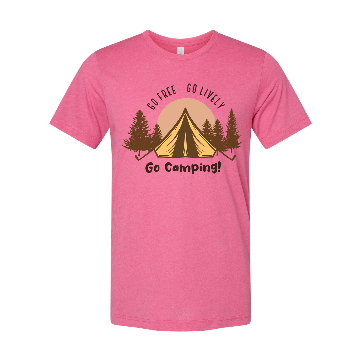 Go Camping Graphic Tee For Outdoors Enthusiasts Unisex Short Sleeve Shirt With Tent And Trees