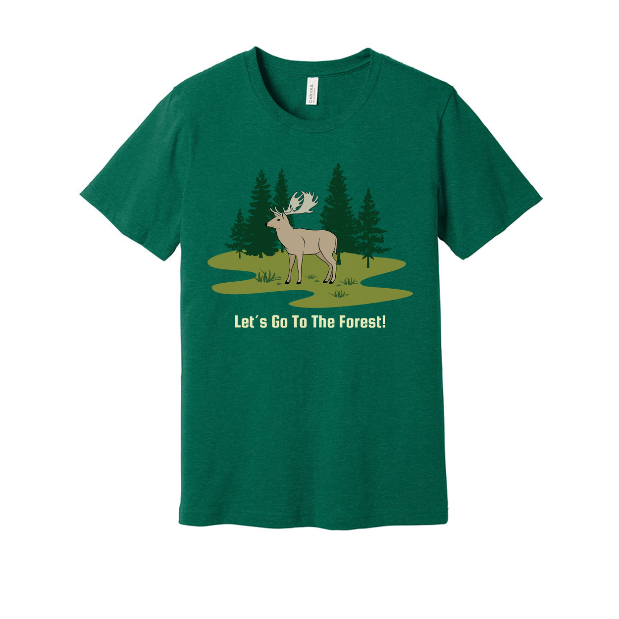 Unisex Outdoor Forest Scene T Shirt With Deer And Pine Trees Graphic Artwork For Nature Lovers