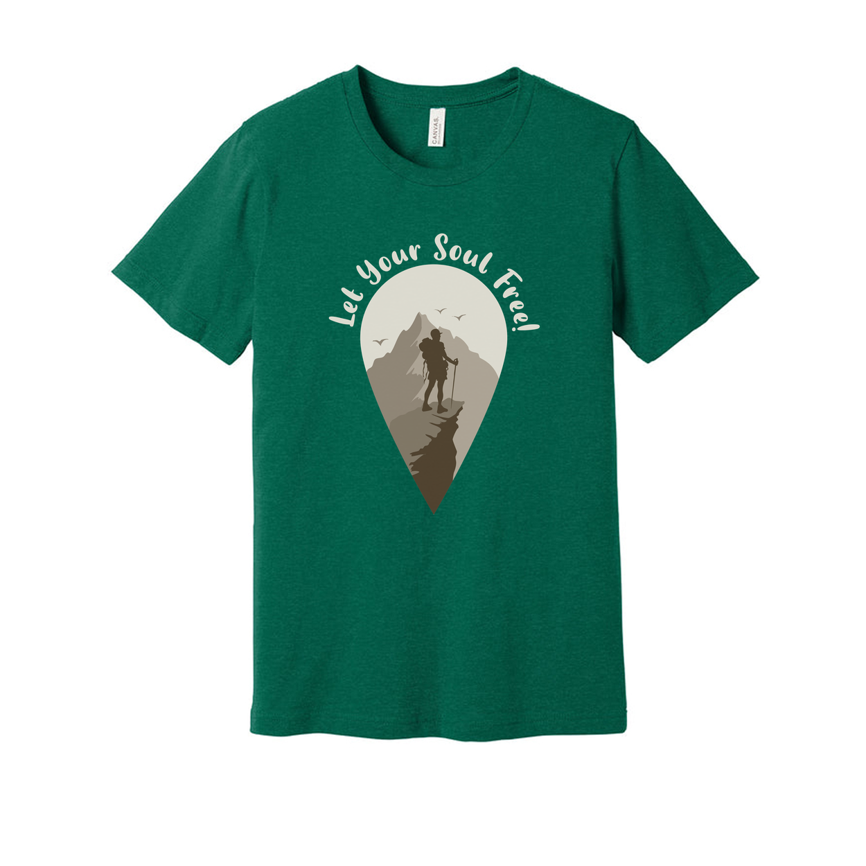 Outdoors Unisex Hiking Graphic Tee With Mountain Silhouette And Let Your Soul Feed