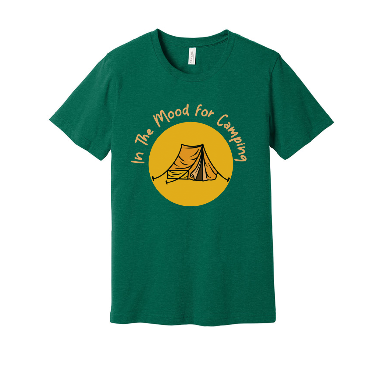In The Mood For Camping Unisex Graphic T Shirt With Tent And Sun Illustration For Outdoors Enthusiasts