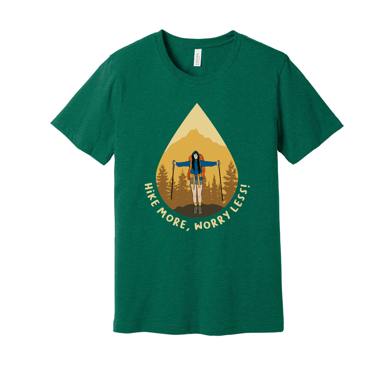 Unisex Hiking Graphic T Shirt With Mountain Landscape Artwork And Hike More Worry Less Quote