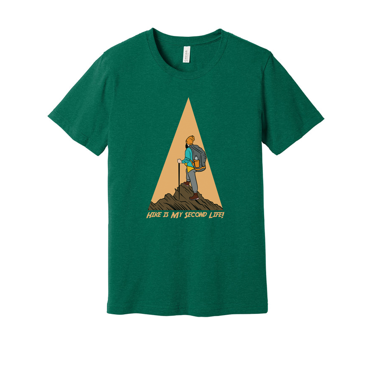 Unisex Hiking Graphic Tee With Trekking Figure And Triangular Mountain Design Print