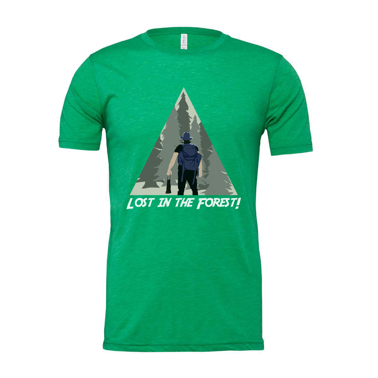 Lost In The Forest Hiking Graphic Tee With Woodland Triangle Illustration For Outdoor Enthusiasts