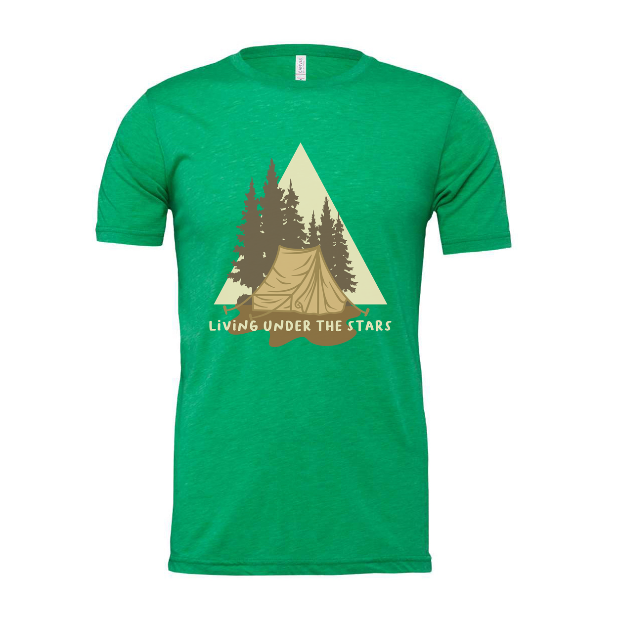 Living Under The Stars Camping Scene T-Shirt With Tent And Pine Trees For Outdoor Enthusiasts