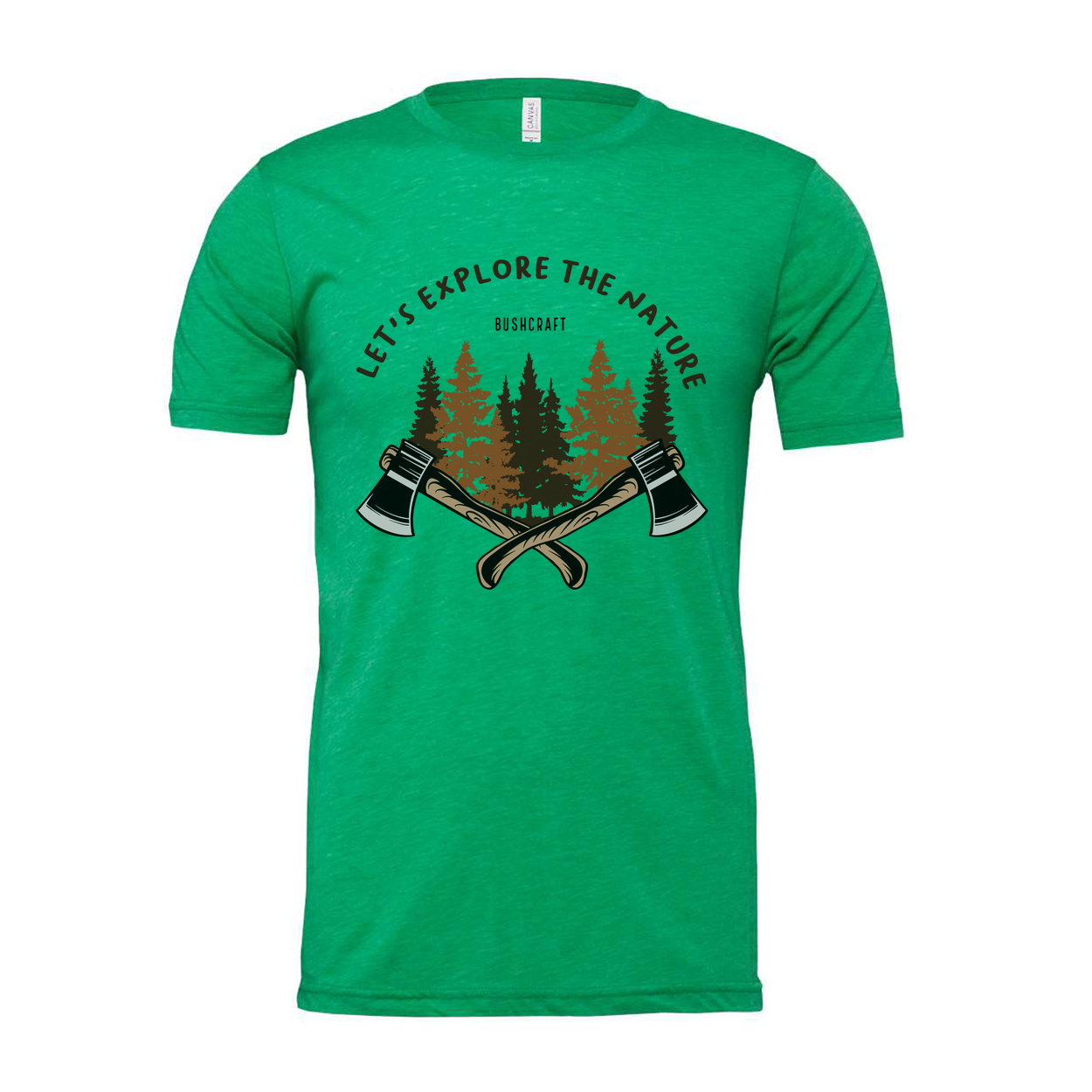 Unisex Outdoor T Shirt With Forest Scene And Crossed Axes Graphic Bushcraft Design