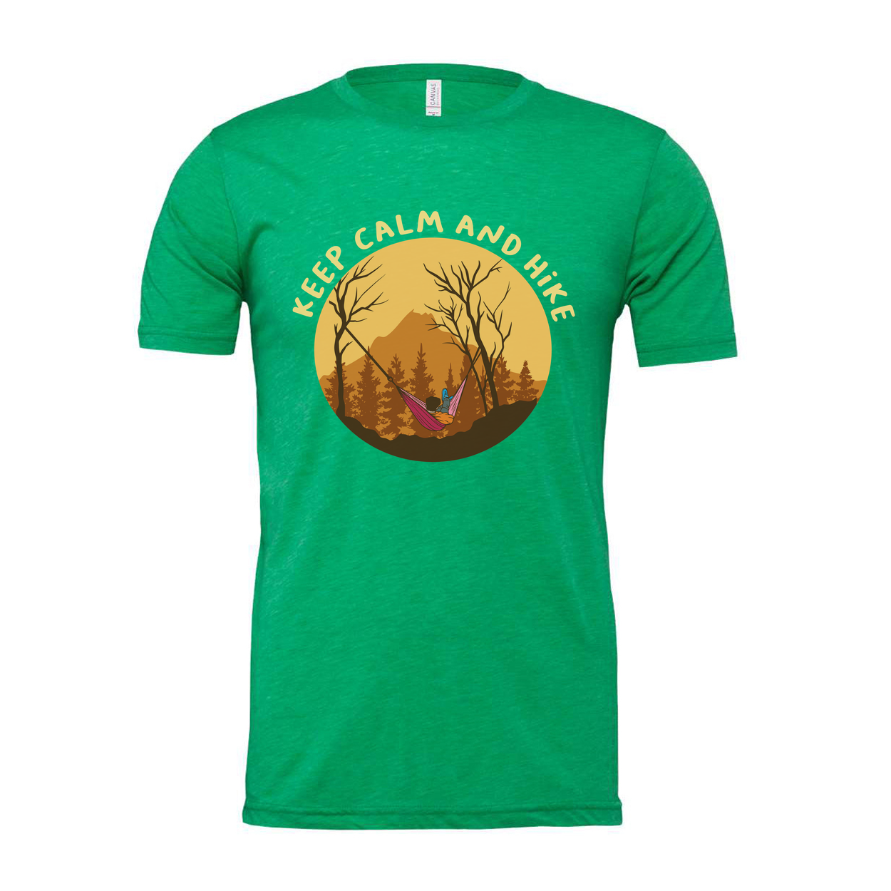 Keep Calm And Hike Graphic T Shirt With Sunset Forest Scene For Outdoor Enthusiasts