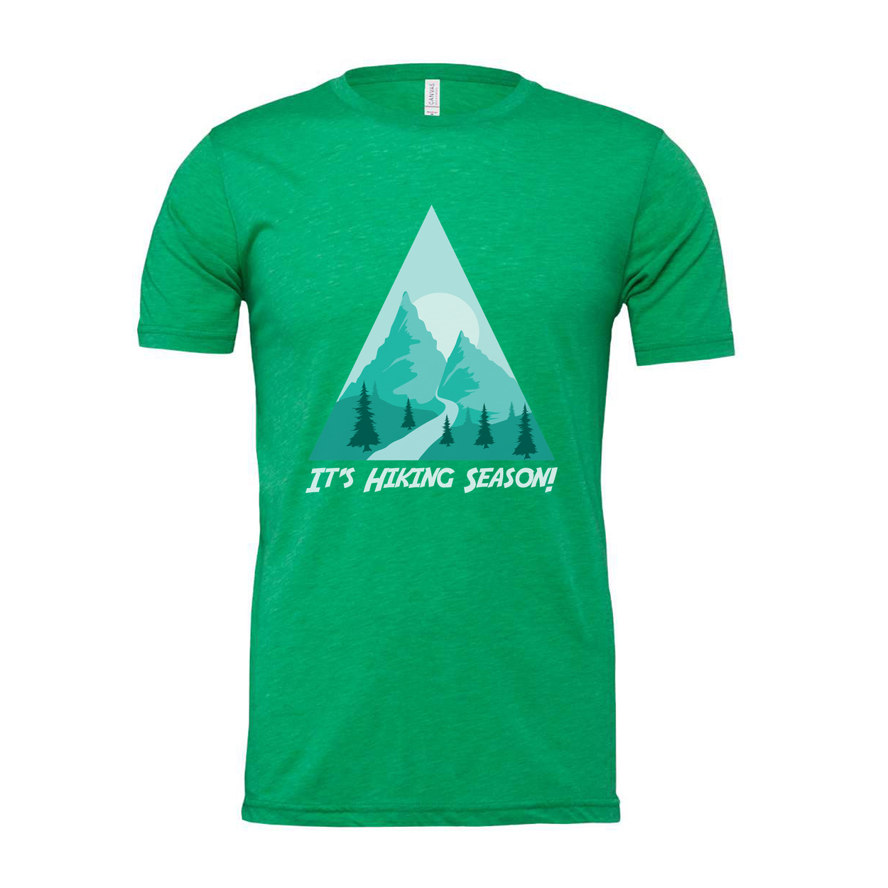 Unisex Hiking Mountain Scene Graphic Tee With Triangular Mountain Design For Outdoor Enthusiasts