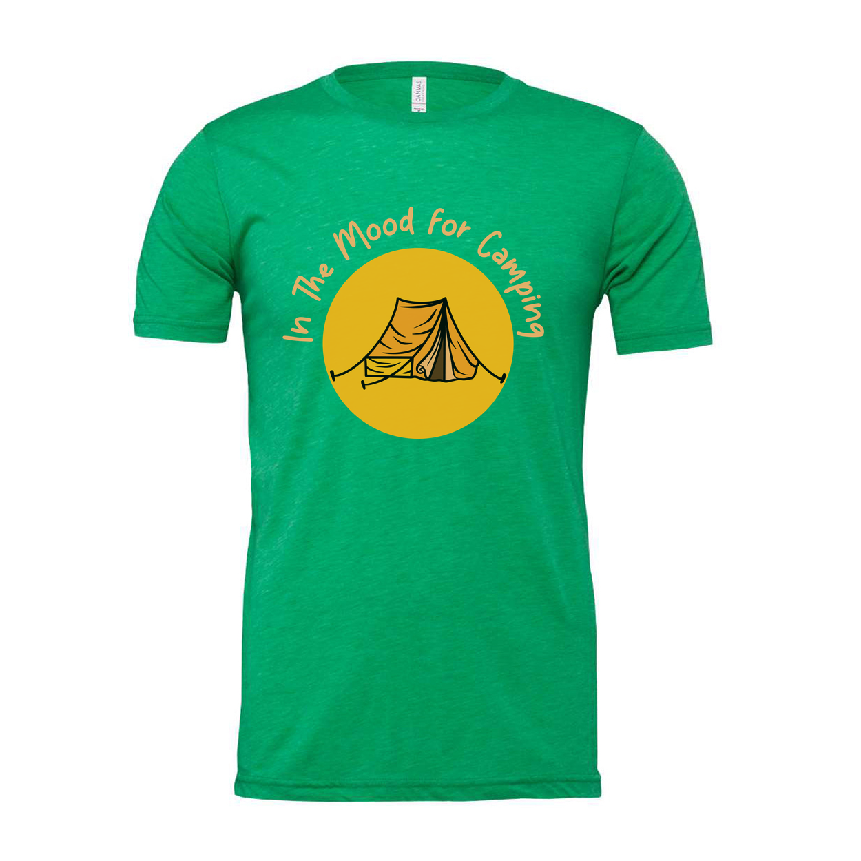 In The Mood For Camping Unisex Graphic T Shirt With Tent And Sun Illustration For Outdoors Enthusiasts