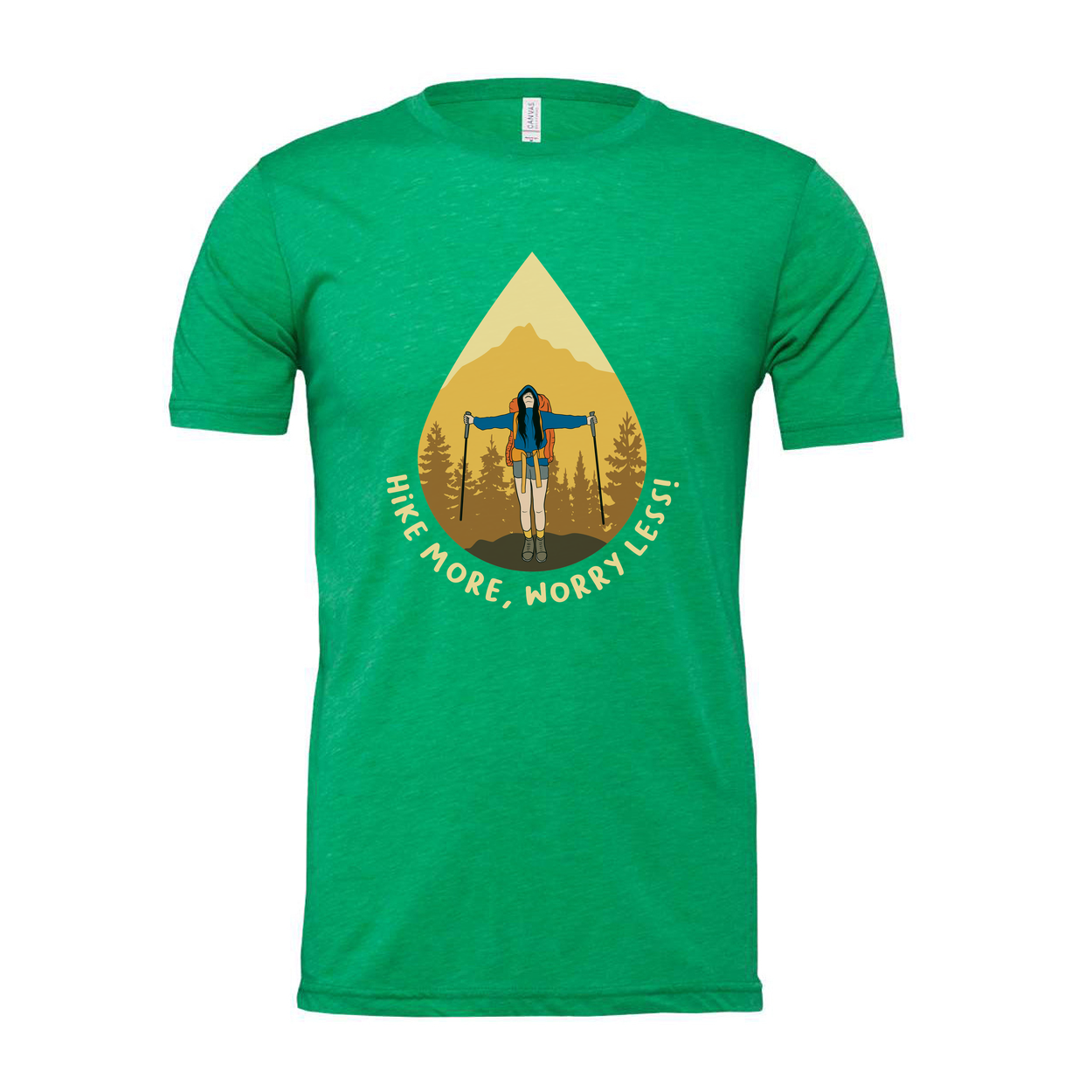 Unisex Hiking Graphic T Shirt With Mountain Landscape Artwork And Hike More Worry Less Quote