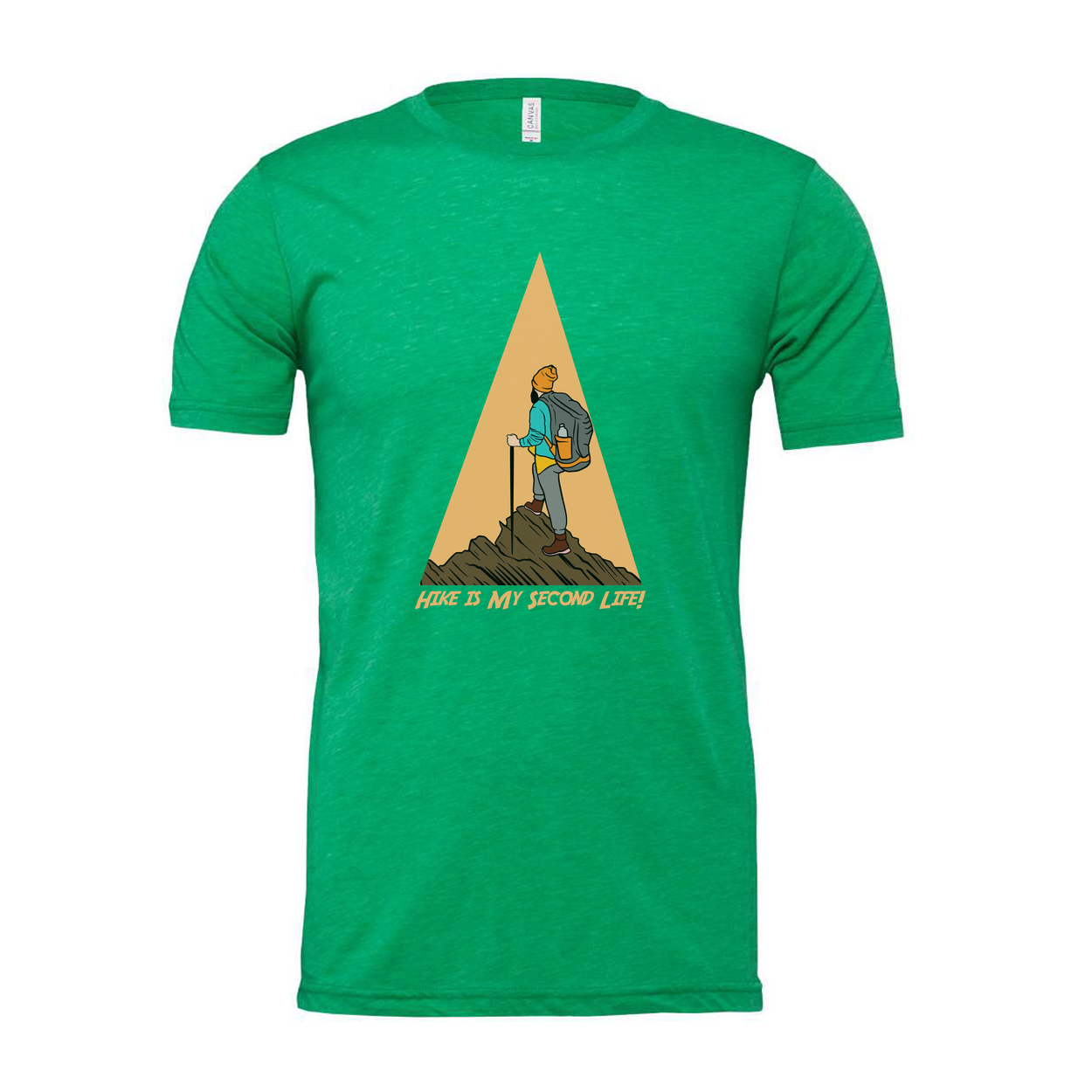 Unisex Hiking Graphic Tee With Trekking Figure And Triangular Mountain Design Print