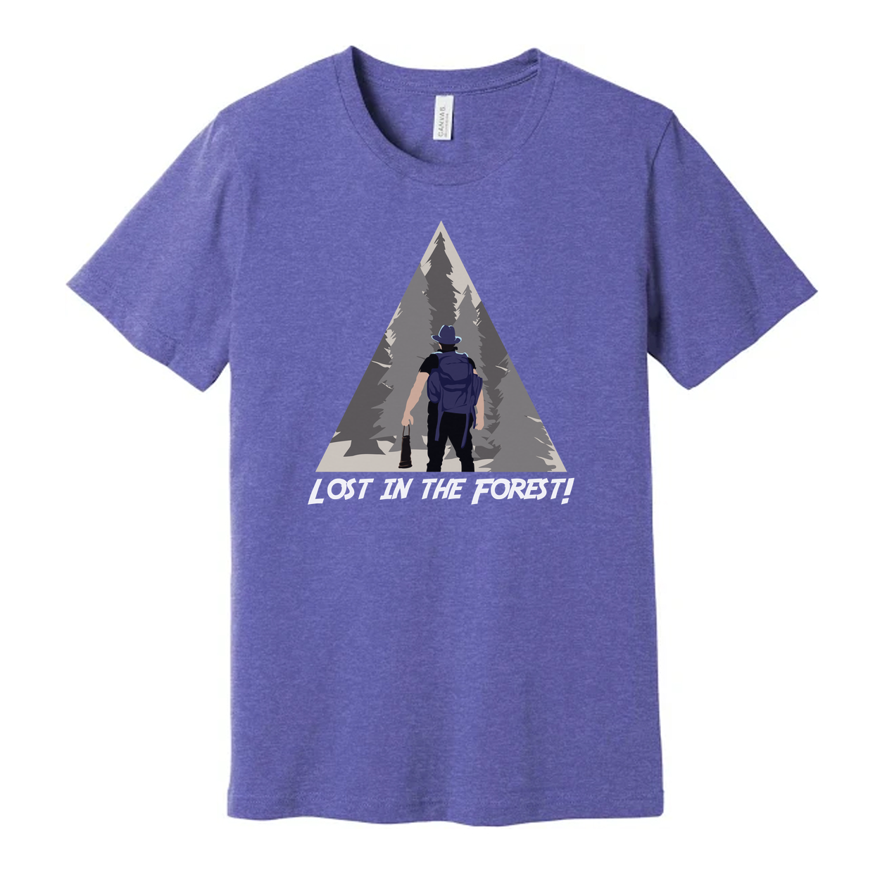 Lost In The Forest Hiking Graphic Tee With Woodland Triangle Illustration For Outdoor Enthusiasts
