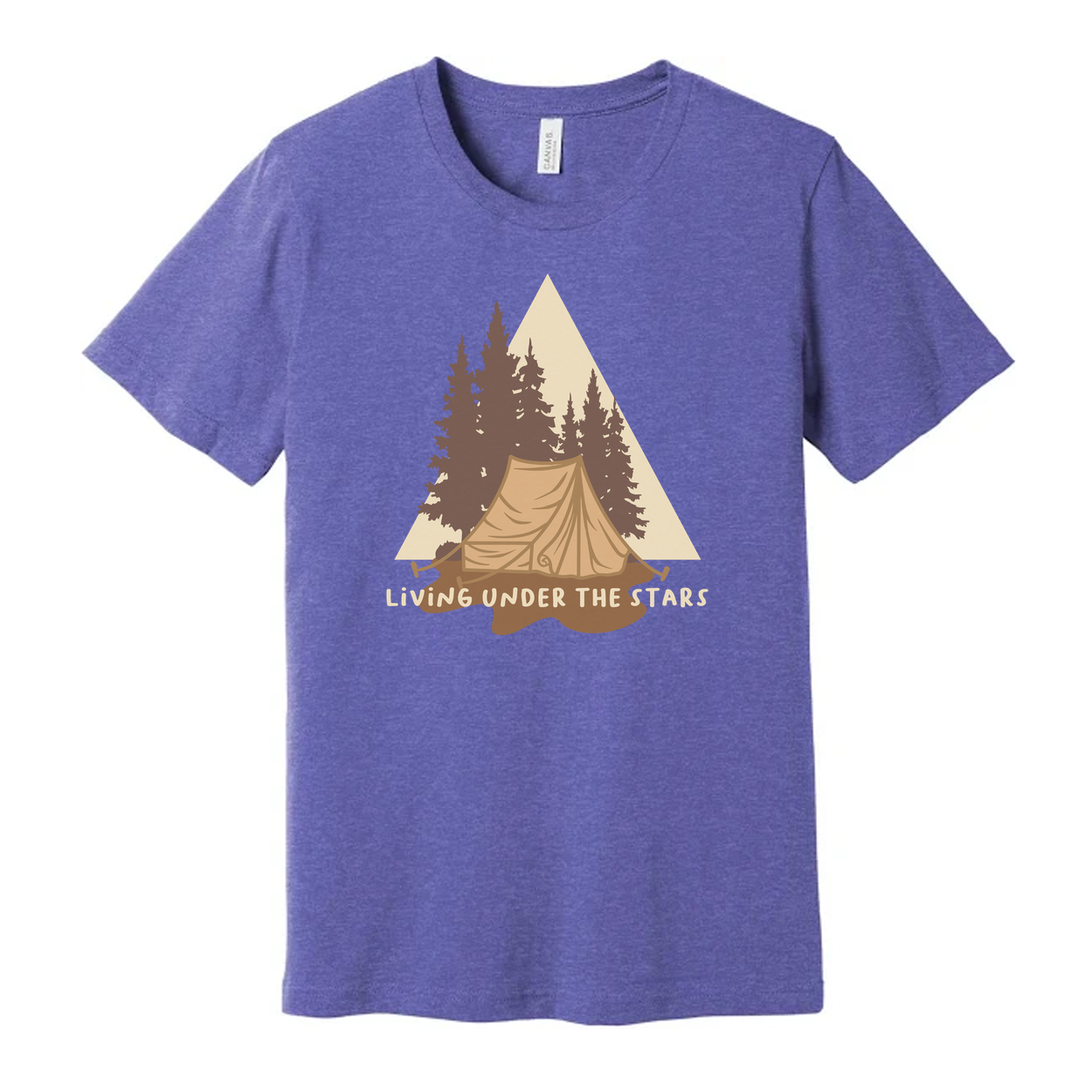Living Under The Stars Camping Scene T-Shirt With Tent And Pine Trees For Outdoor Enthusiasts