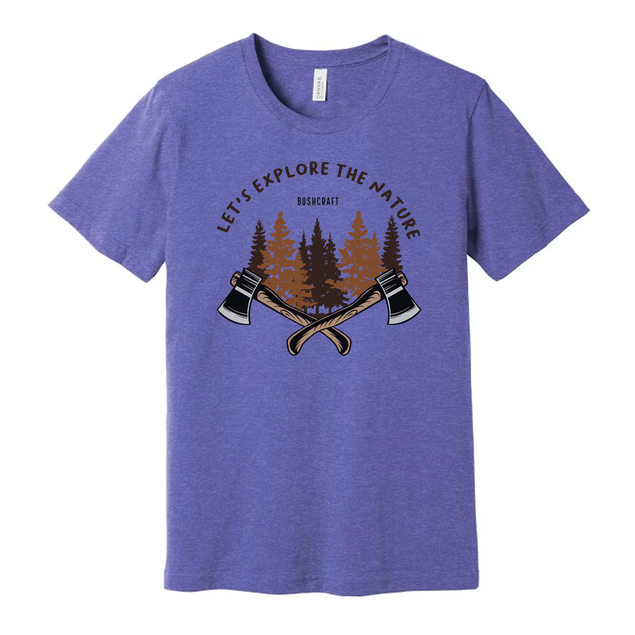 Unisex Outdoor T Shirt With Forest Scene And Crossed Axes Graphic Bushcraft Design