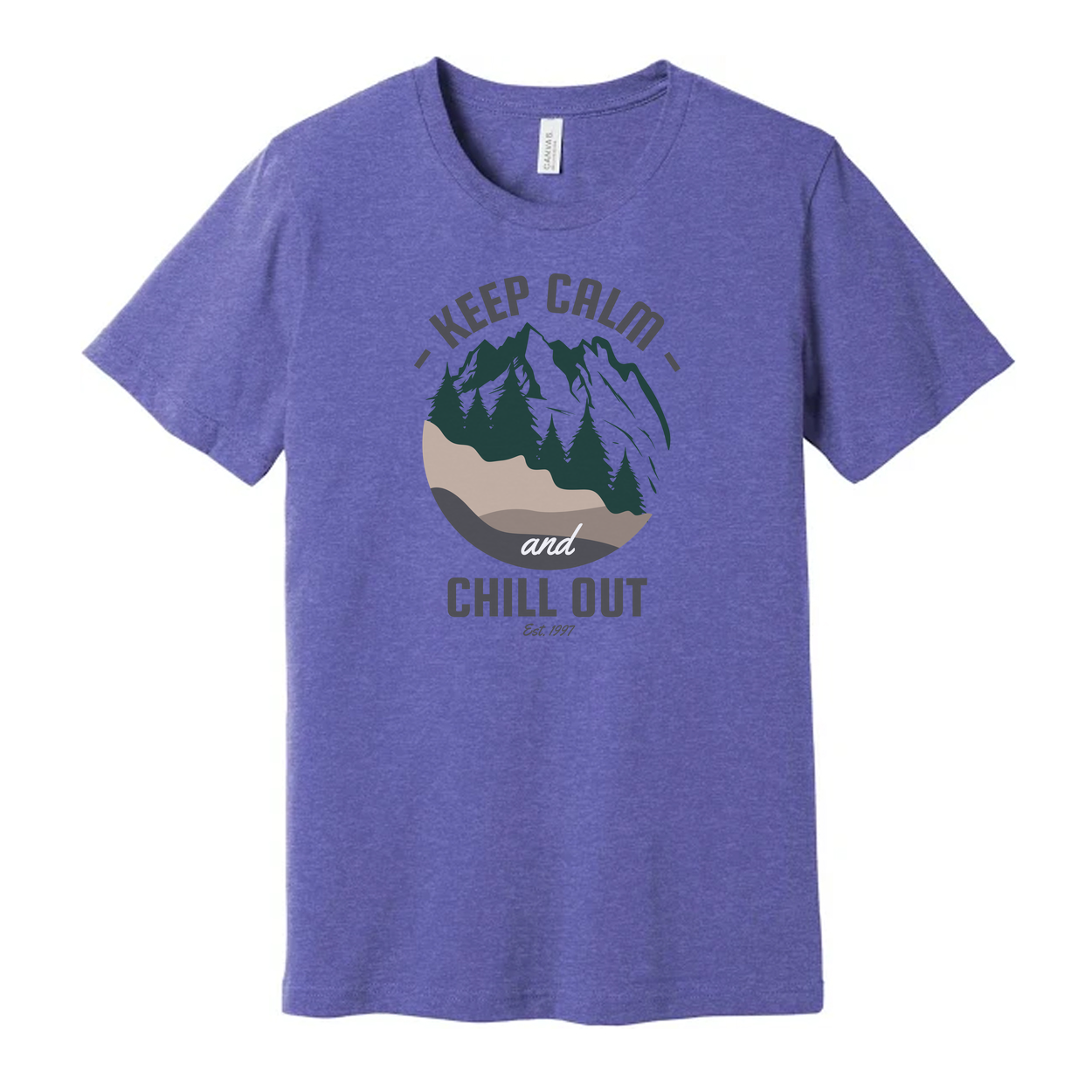 Keep Calm And Chill Out Graphic Tee With Mountain Landscape And Forest Scene Pattern
