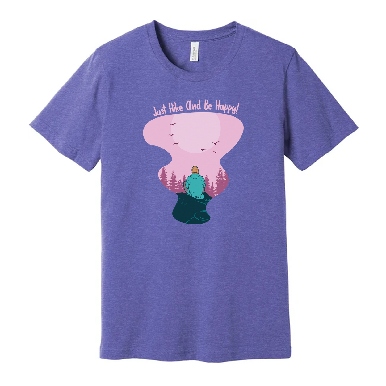 Unisex Outdoor Hiking Graphic T Shirt Featuring Pink Landscape And Nature Scene Artwork