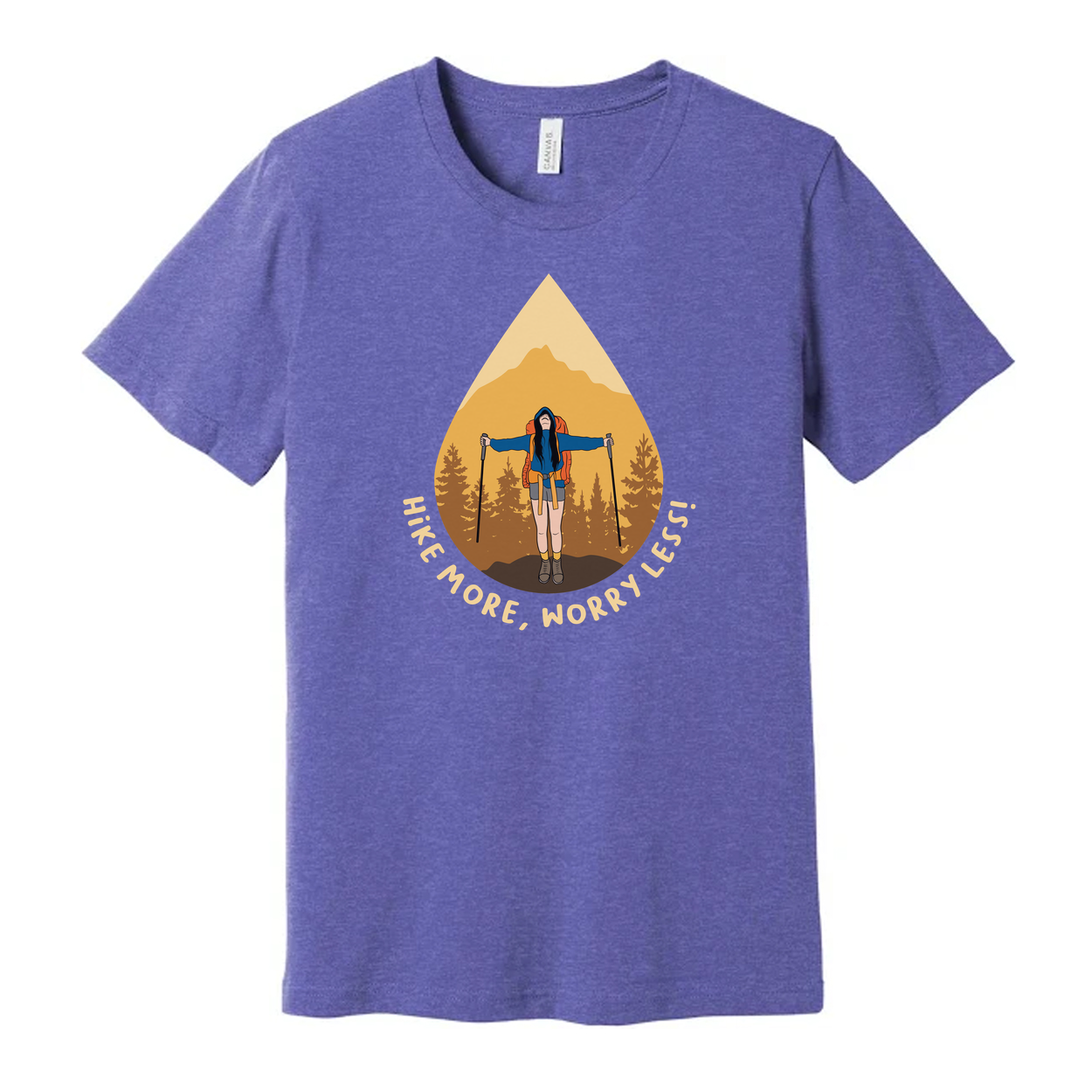 Unisex Hiking Graphic T Shirt With Mountain Landscape Artwork And Hike More Worry Less Quote