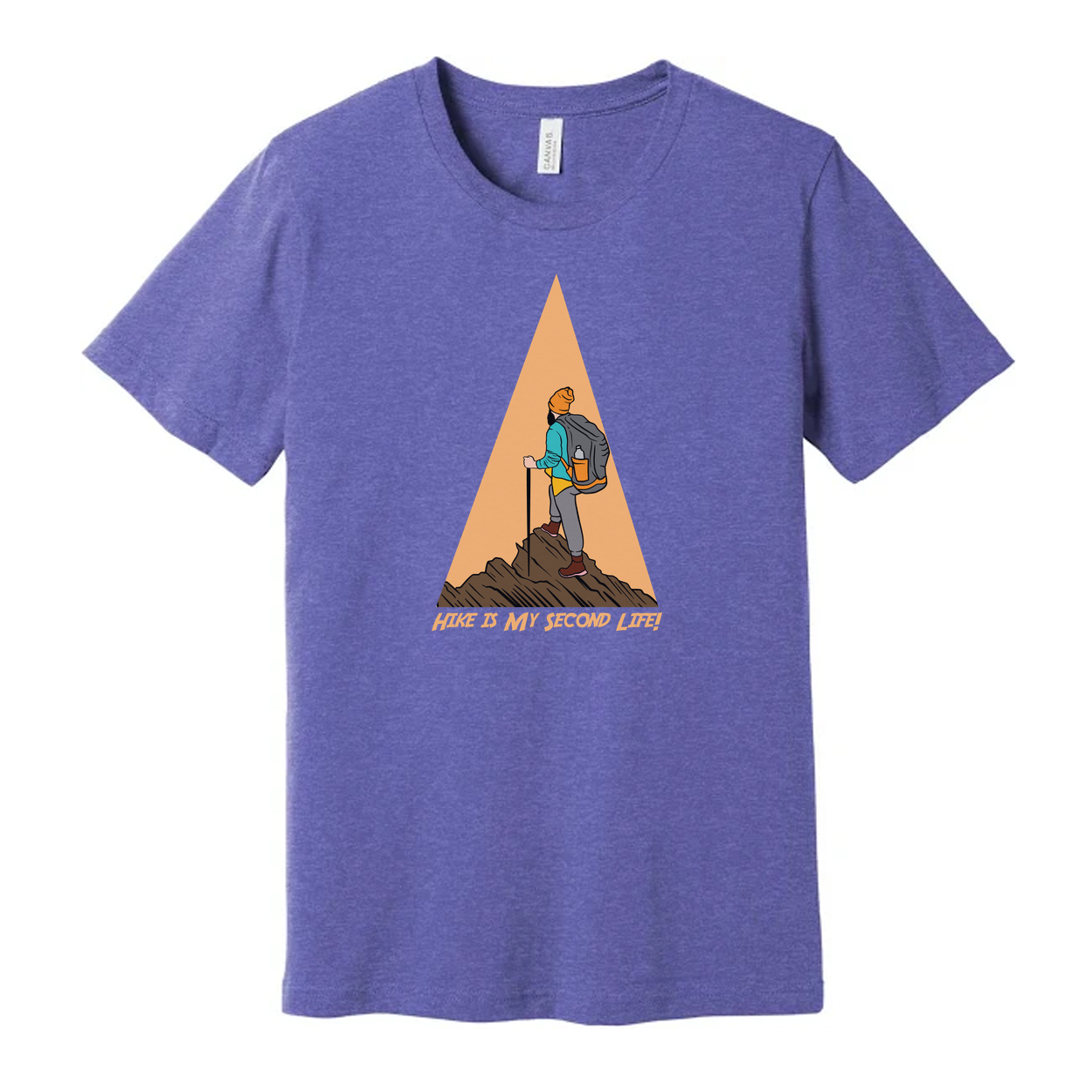 Unisex Hiking Graphic Tee With Trekking Figure And Triangular Mountain Design Print