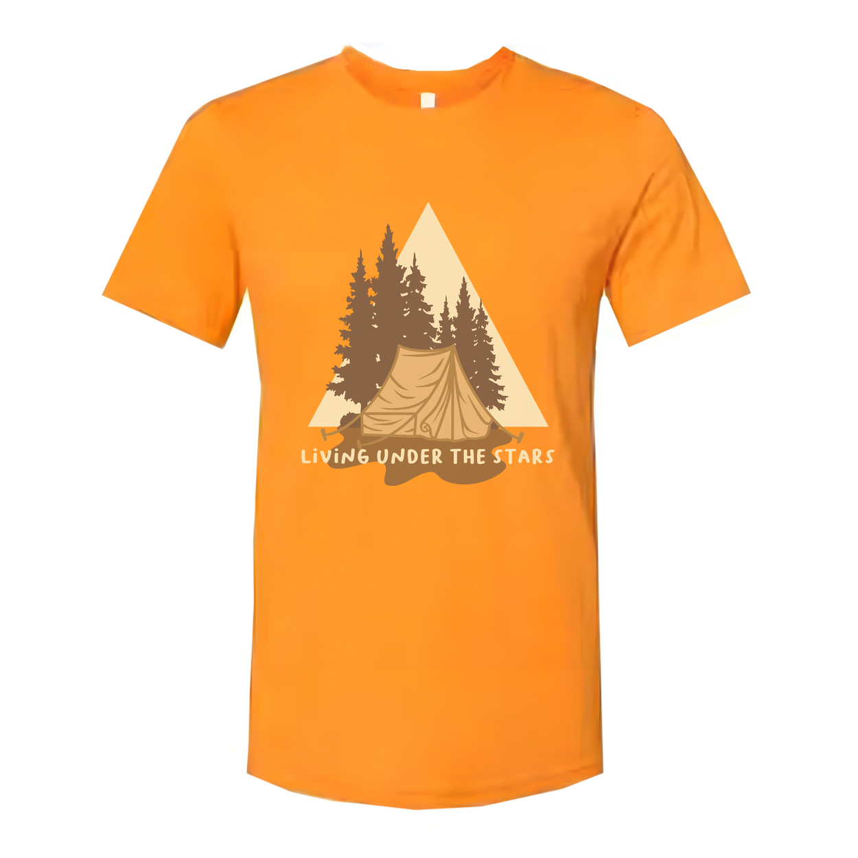 Living Under The Stars Camping Scene T-Shirt With Tent And Pine Trees For Outdoor Enthusiasts