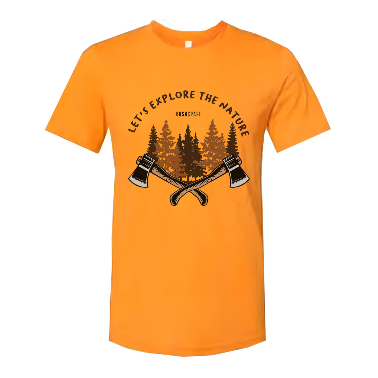 Unisex Outdoor T Shirt With Forest Scene And Crossed Axes Graphic Bushcraft Design