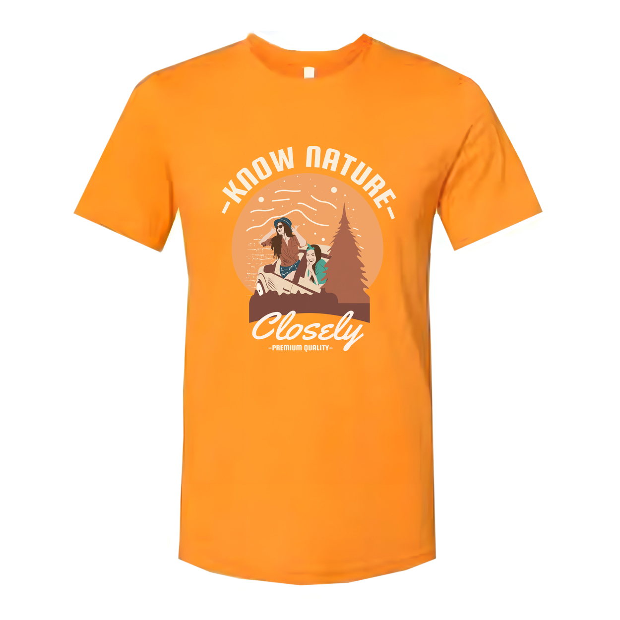 Know Nature Closely Outdoor Scene Graphic Tee With Sunset Circle For Unisex Adults