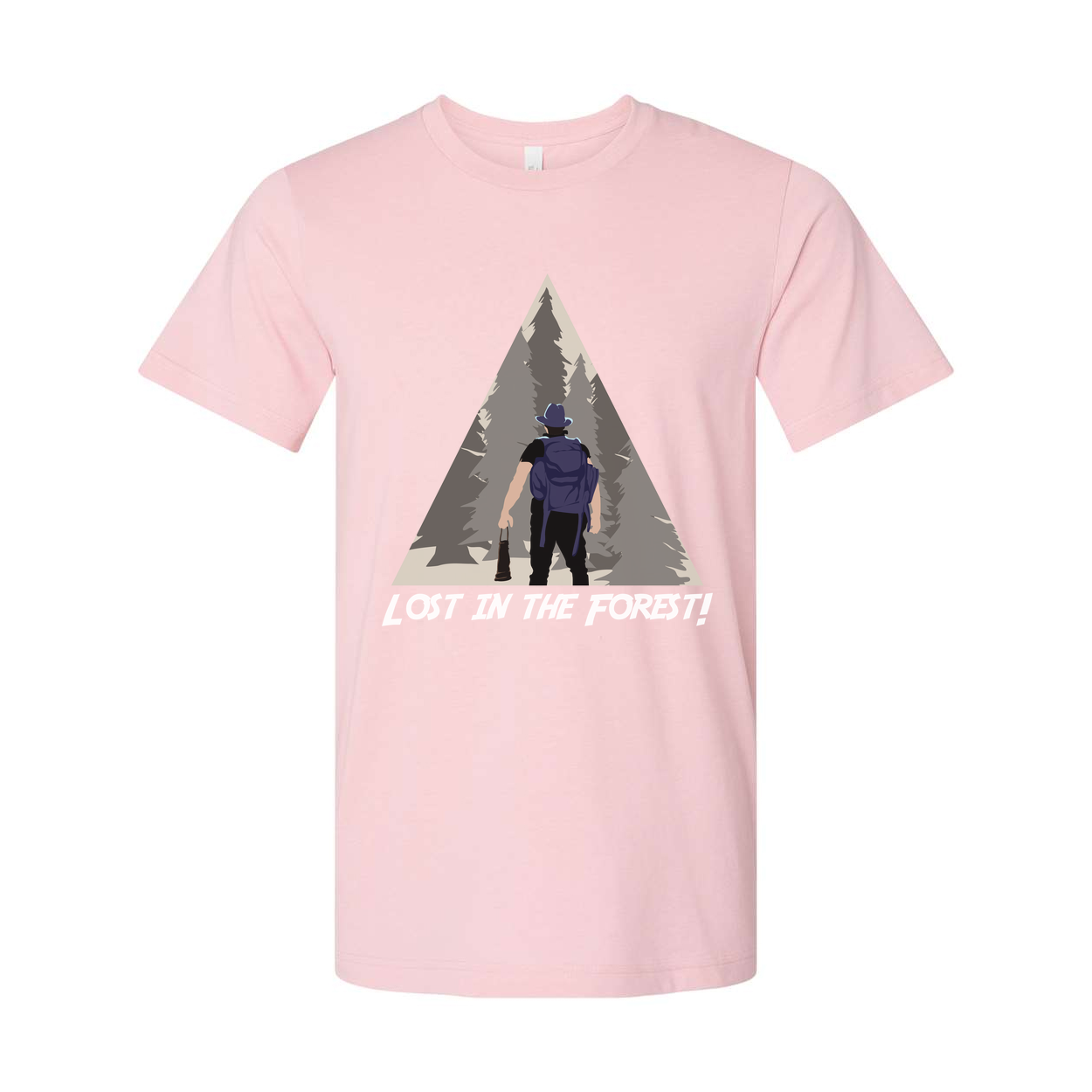 Lost In The Forest Hiking Graphic Tee With Woodland Triangle Illustration For Outdoor Enthusiasts