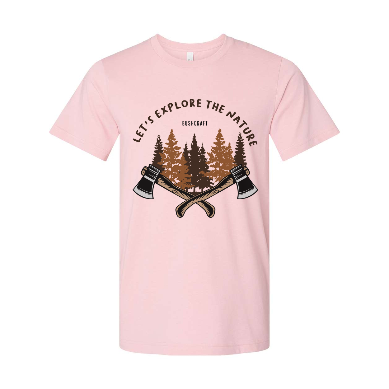 Unisex Outdoor T Shirt With Forest Scene And Crossed Axes Graphic Bushcraft Design