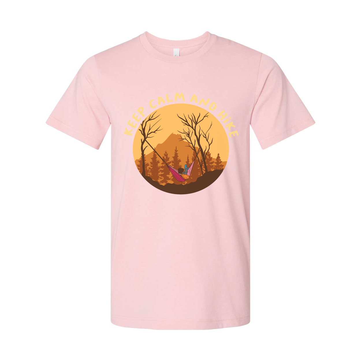 Keep Calm And Hike Graphic T Shirt With Sunset Forest Scene For Outdoor Enthusiasts