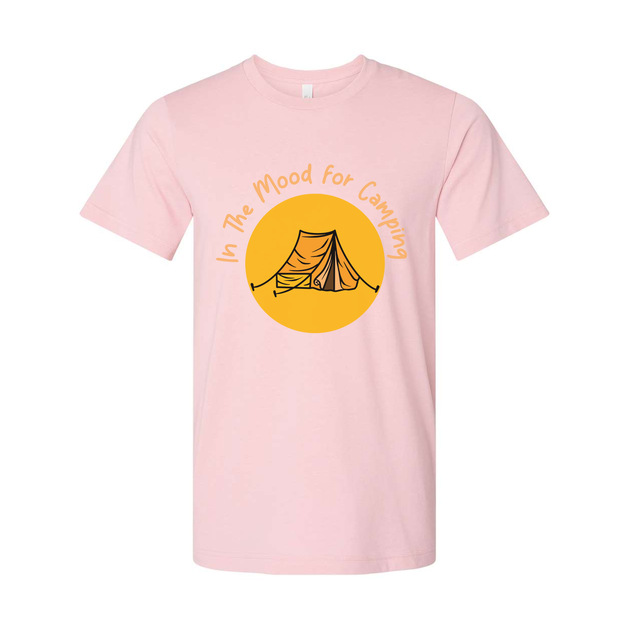 In The Mood For Camping Unisex Graphic T Shirt With Tent And Sun Illustration For Outdoors Enthusiasts