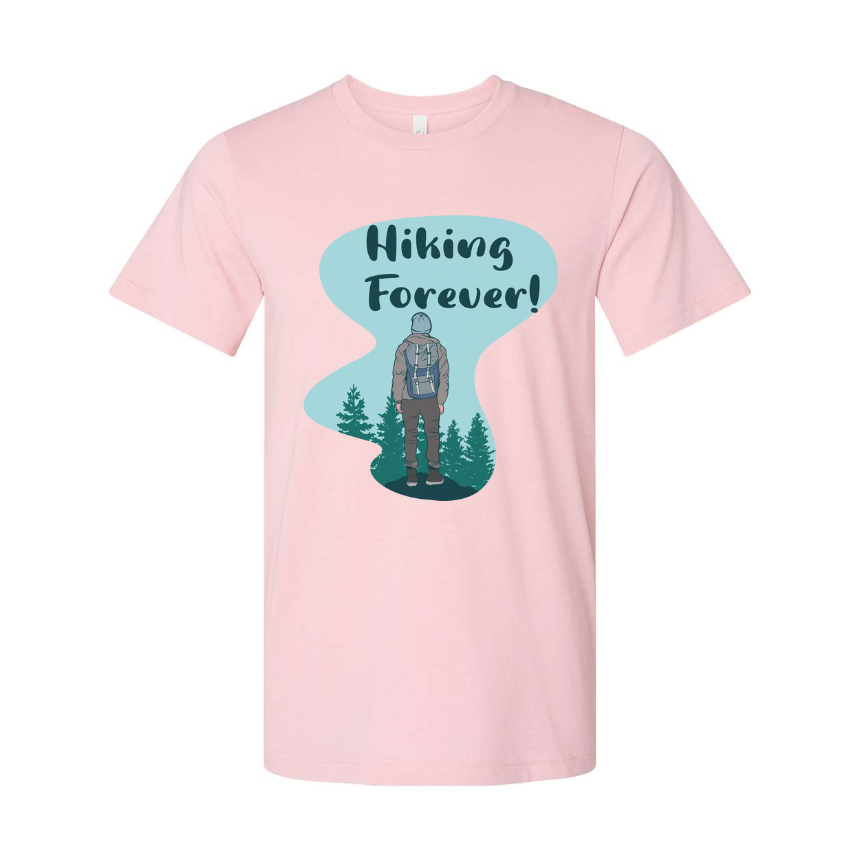 Unisex Hiking Forever Graphic T Shirt With Backpacker And Forest Scene Artwork For Outdoor Enthusiasts