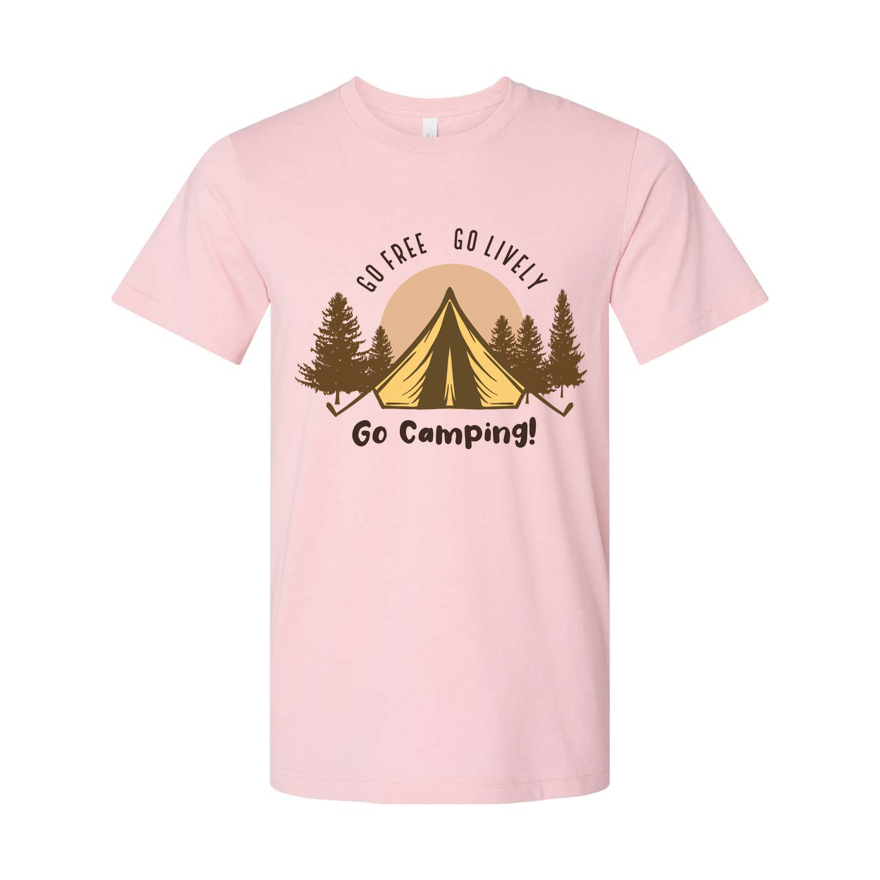 Go Camping Graphic Tee For Outdoors Enthusiasts Unisex Short Sleeve Shirt With Tent And Trees
