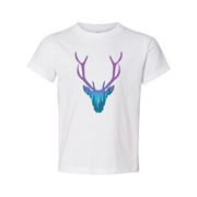 Unisex Graphic T Shirt With Purple To Teal Gradient Deer Head And Forest Landscape Antler Design