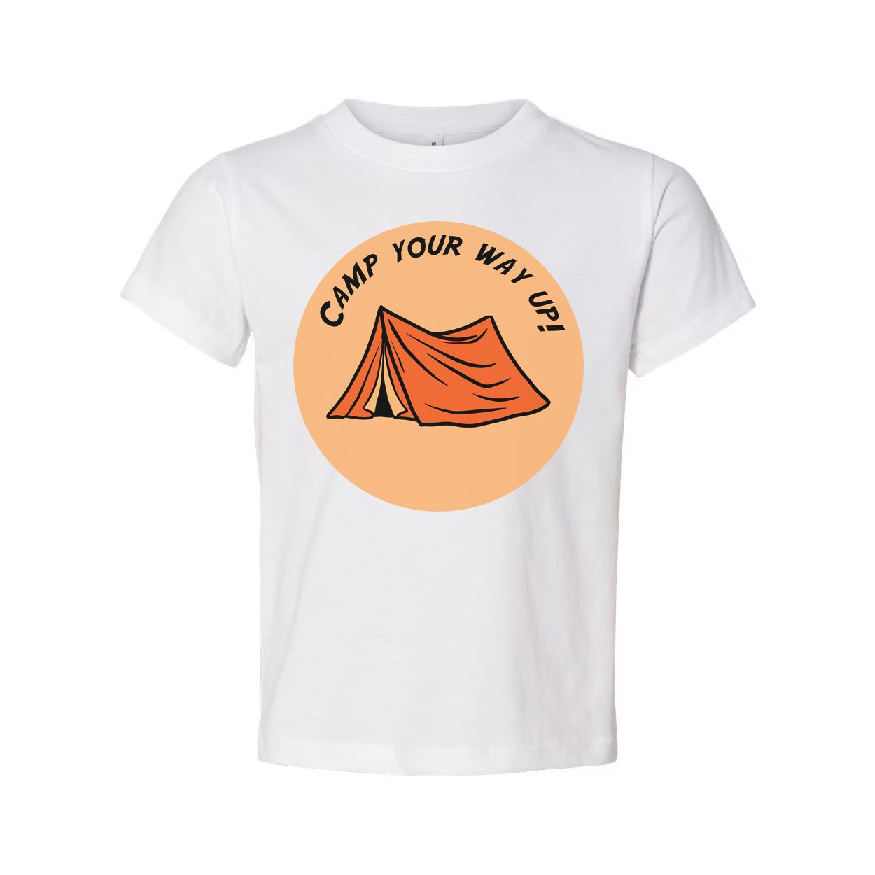 Unisex Outdoor Camping Tee With Circular Orange Tent Graphic and Adventure Theme