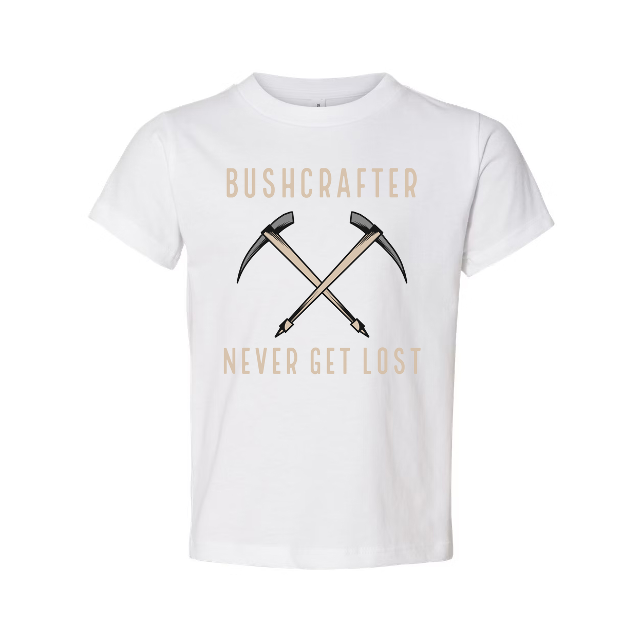 Bushcrafter Crossed Pickaxes Graphic Unisex Outdoor T Shirt Never Get Lost Adventure Ready Gear