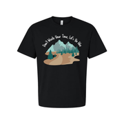 Unisex Outdoor Landscape Graphic Tee With Mountain Trail Forest Scene In Soft Colors