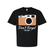 Unisex Camera Graphic Tee Featuring Dont Forget To Play Message And Retro Style Look
