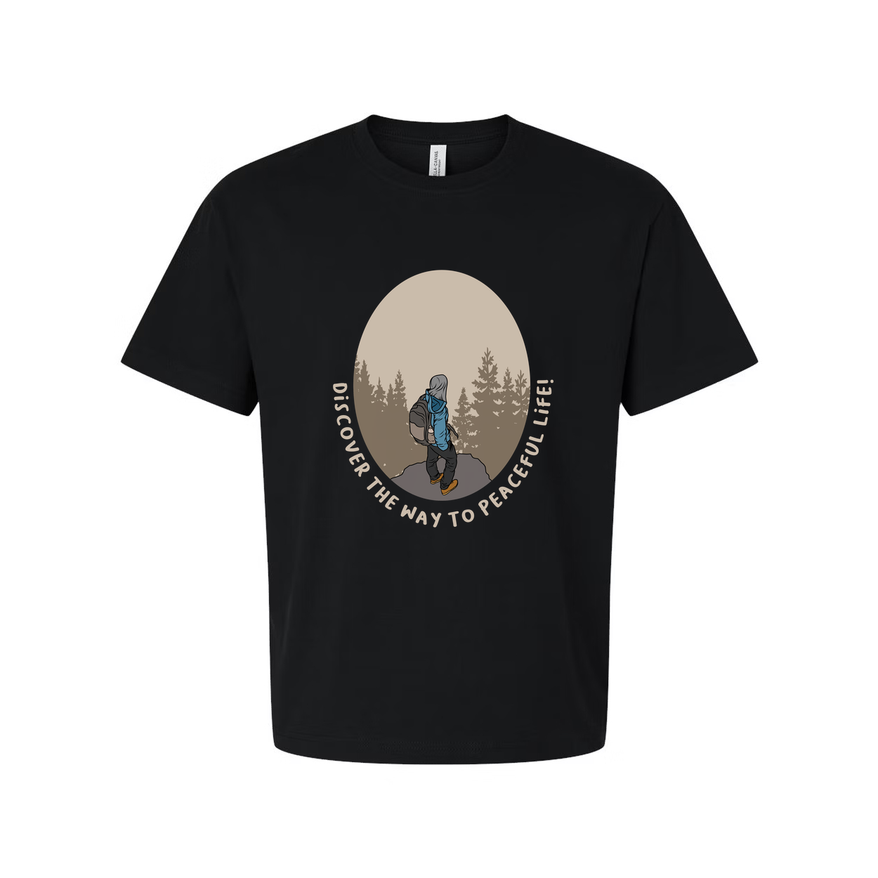 Unisex Outdoor Hiking Graphic T Shirt With Forest Circular Design And Peaceful Life Text