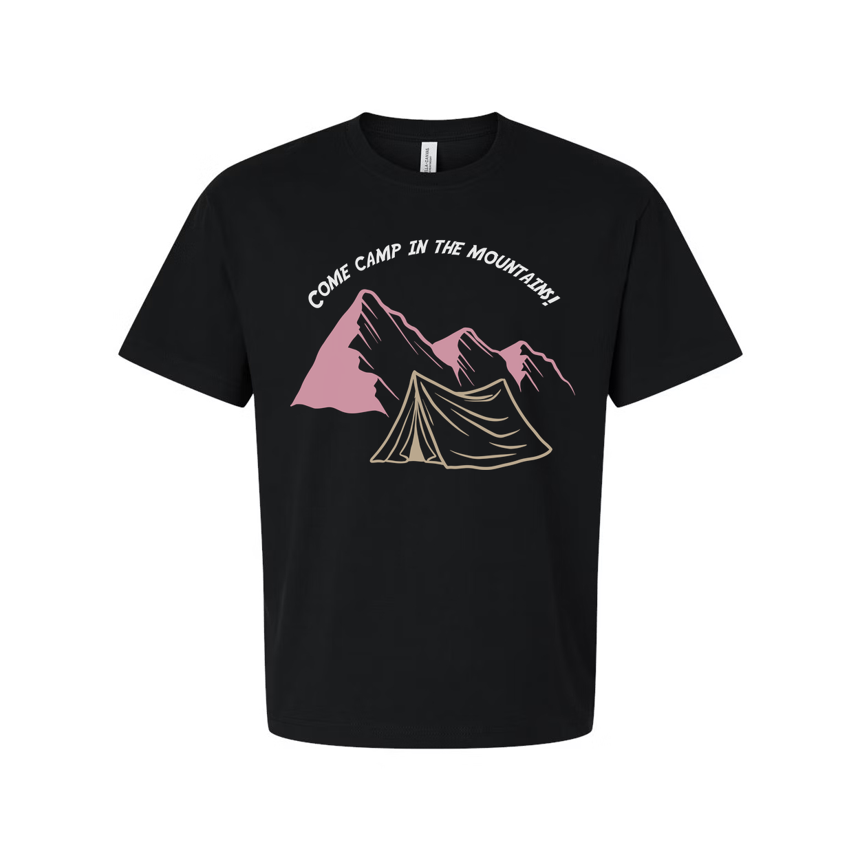Unisex Outdoor Camping Graphic Tee With Mountain Range Tent Illustration And Arching Text
